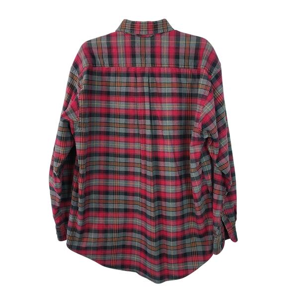 Tommy Hilfiger Red Gray Yellow Plaid Brushed Flannel Vintage Shirt Men's Medium - Picture 2 of 4